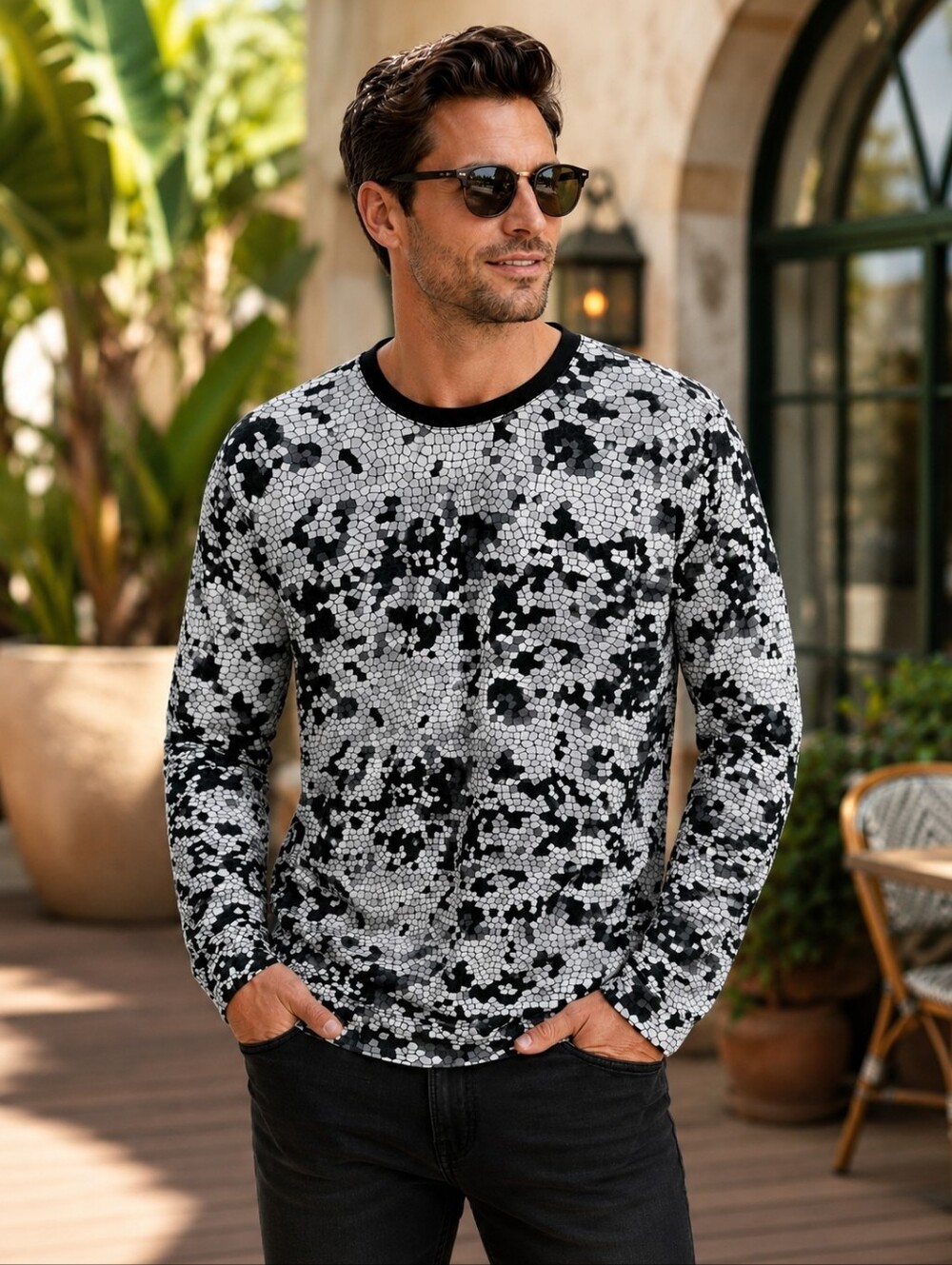 Robert Graham Mosaic Print Long Sleeve Cotton Shirt Men's 2XL